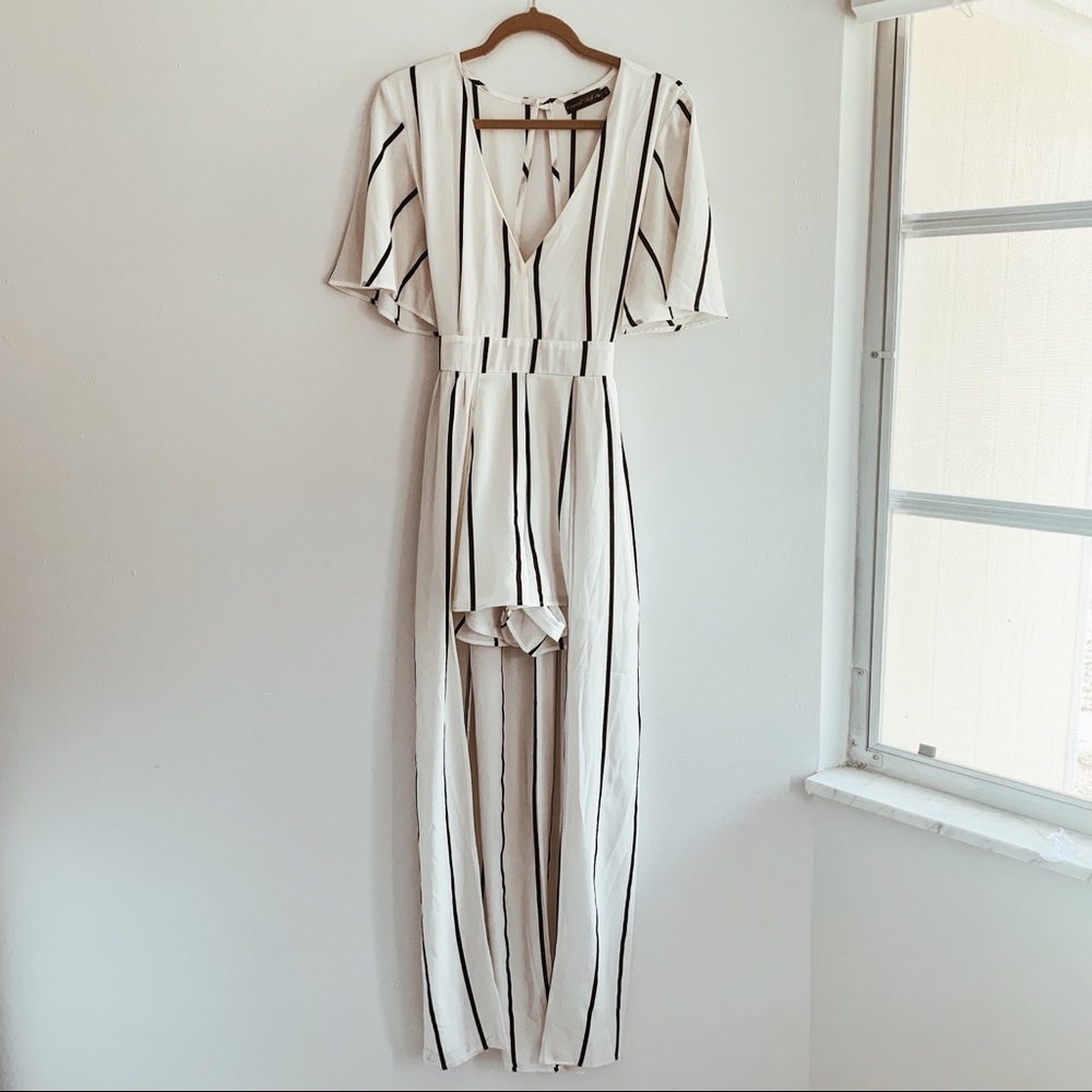 Black and white striped hi/low romper